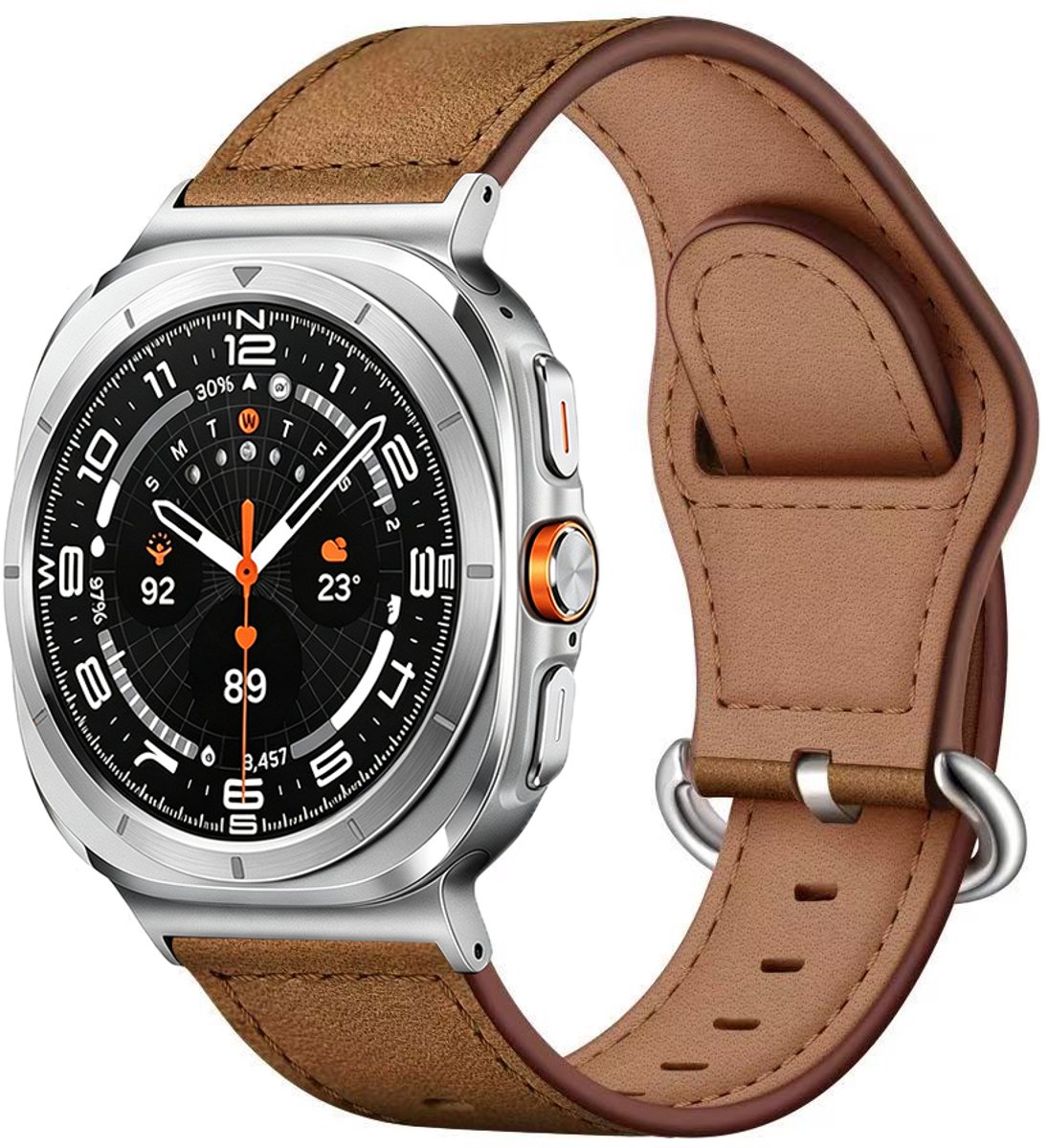 Stravo Echt Leer Bandje – Geschikt voor Samsung Galaxy Watch Ultra 2 47mm (2026) / Ultra 47mm (2024/2025) – Luxe Leren Horlogebandje met Ovale Gespsluiting – Bruin