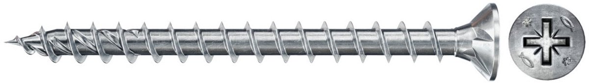 Fischer 200x Power-Fast II FPF II CZF 5 x 25 mm BC Verzonken kop met kruiskop PZ2 Volledig schroefdraad galvanisch verzinkt blauw gepassiveerd - 670389