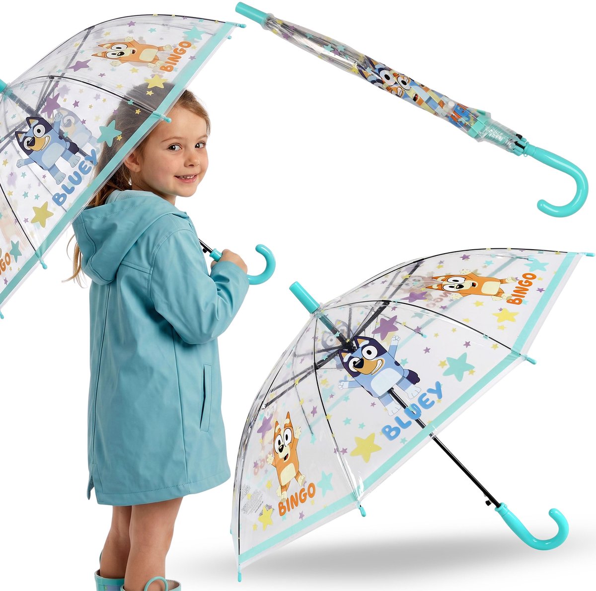 Bluey Kinderparaplu VOOR MEISJES, OPVOUWBARE transparante paraplu AUTOMATISCH
