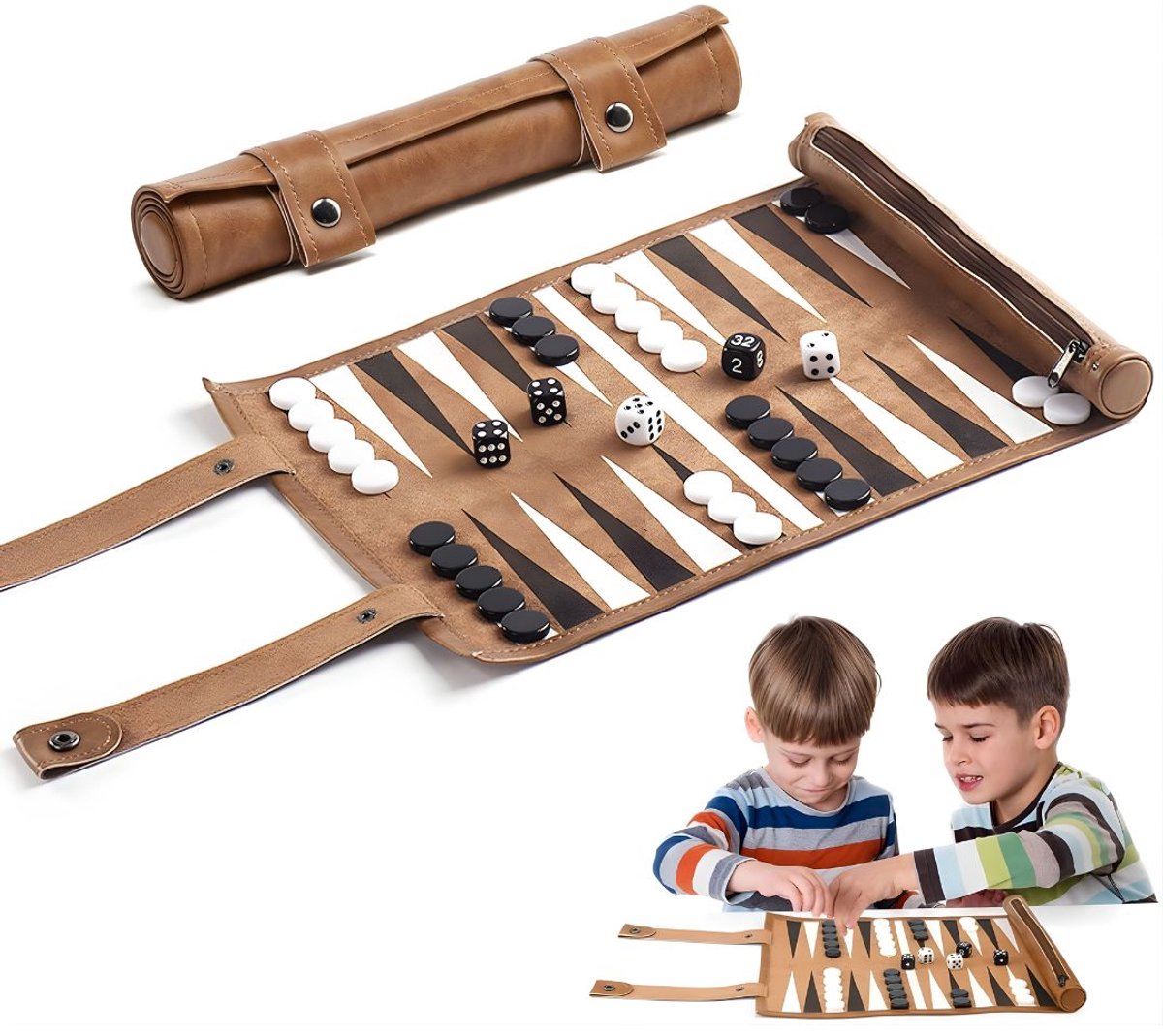KIRA® Backgammon - Groot Handgemaakt Bordspel - Backgammon Koffer Hout - Donkerbruin - 51cm x 26cm x 1cm