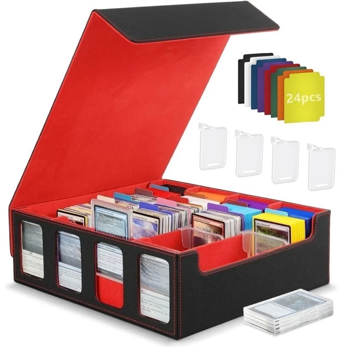 Geargalaxy Kaartenbox - Kaartendoos - Deckbox - Kaartenhouder - Verzamelkaarten Opbergbox - Kaarten Organizer - 24 Vakken - 4 Steunen