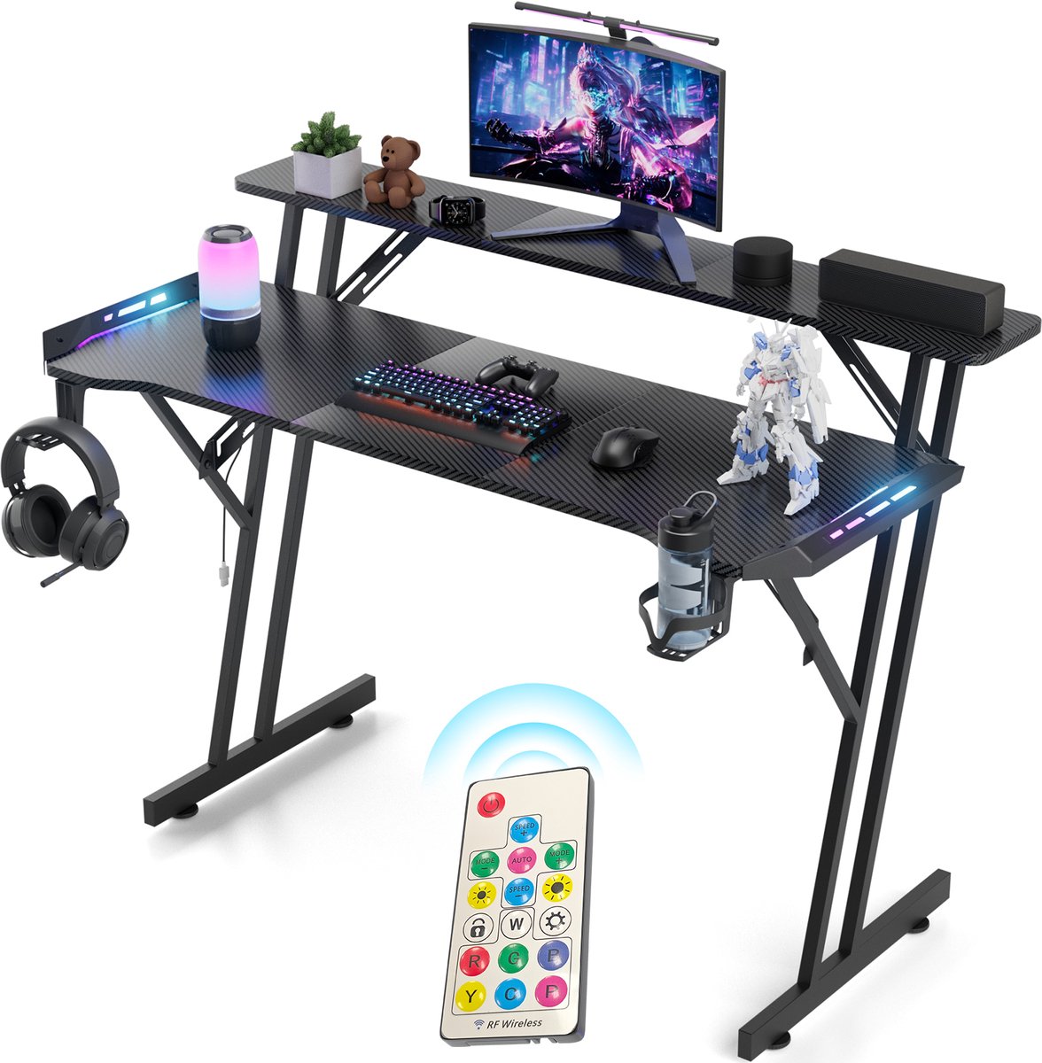 Arvioo - L08 gaming bureau 120x60cm - 1x RGB LED - Z-vormig staalframe - carbon blad