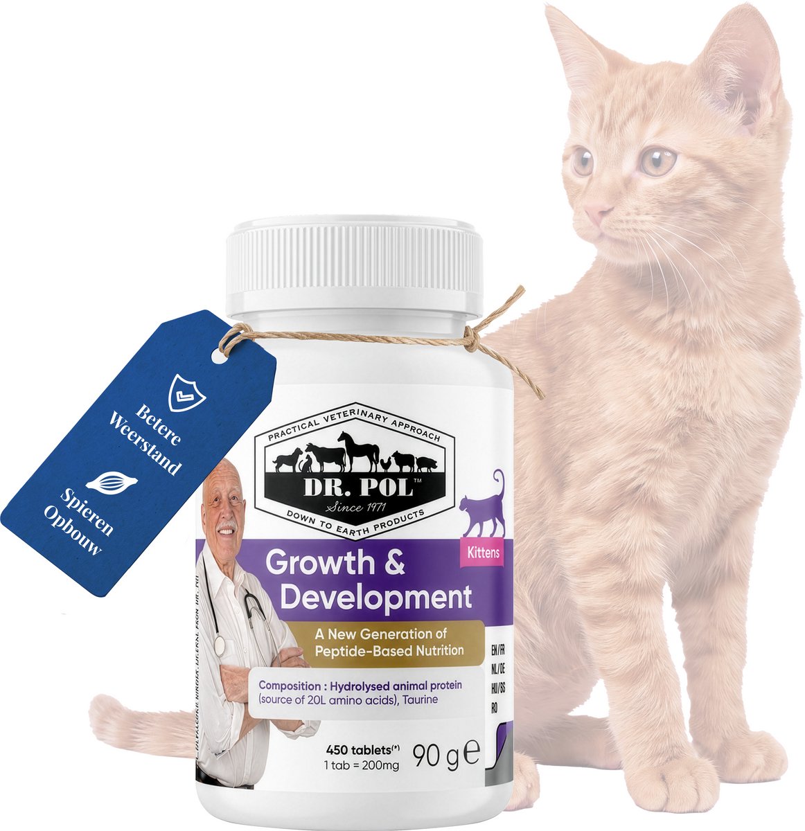 Dr. Pol Growth & DevelopmeDr. Pol Growth & Development - Voedingssupplement voor Kat - Groei & Ontwikkeling - Met Biaminoée® en taurine - 90 g, 450 tablettennt