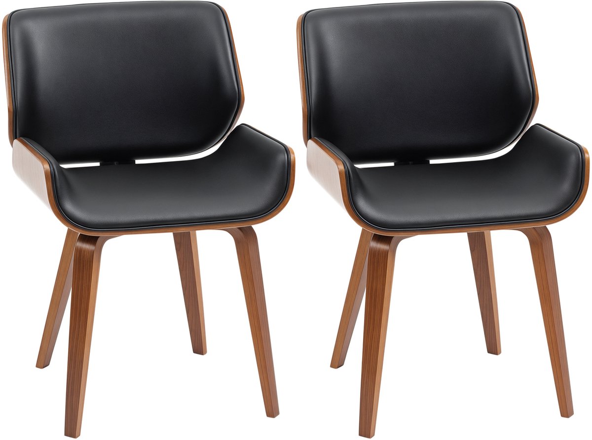 Eetkamerstoel set van 2 - Vintage design - Houten poten - 53x54x81 cm - Zwart en bruin