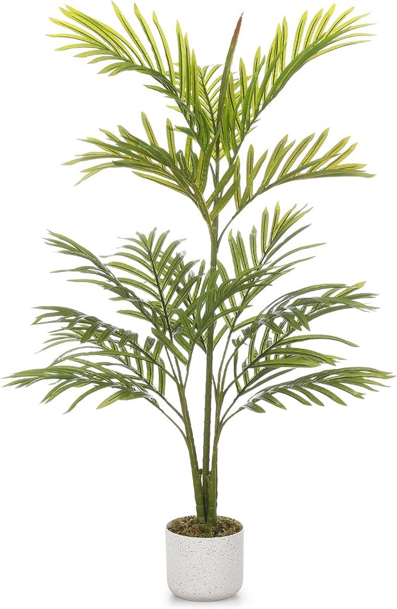 HOERFURIY - Kunst Tropische Palm - 110cm, hoogdichte PEVA bladeren, flexibele steel met geïntegreerde pot voor binnen en overdekt buiten