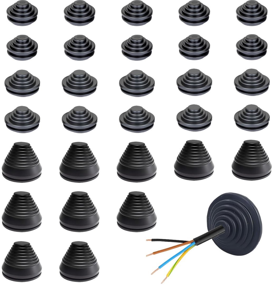 Solidchoice - Set van 30 Piramidekabeldoorvoeren van Rubber