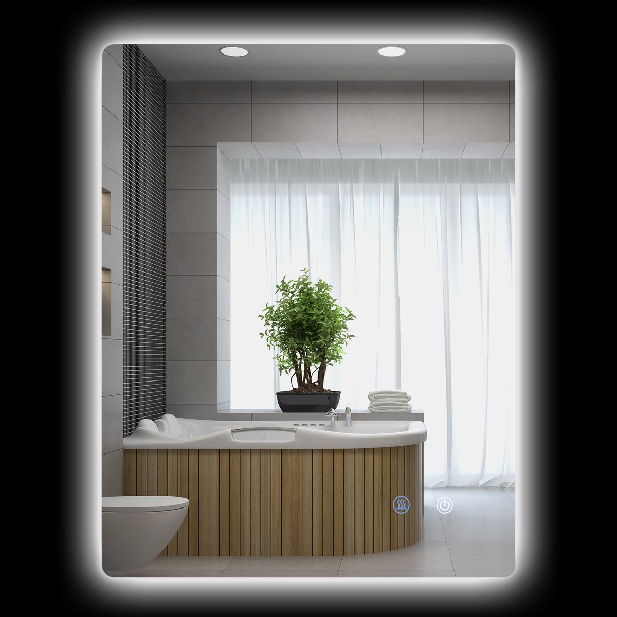 Echthoekige wandspiegel, verlichte led-voor badkamer- 80 x 60 cm, 3 kleuren-instelbare helderheid-touch-schakelaar-wit