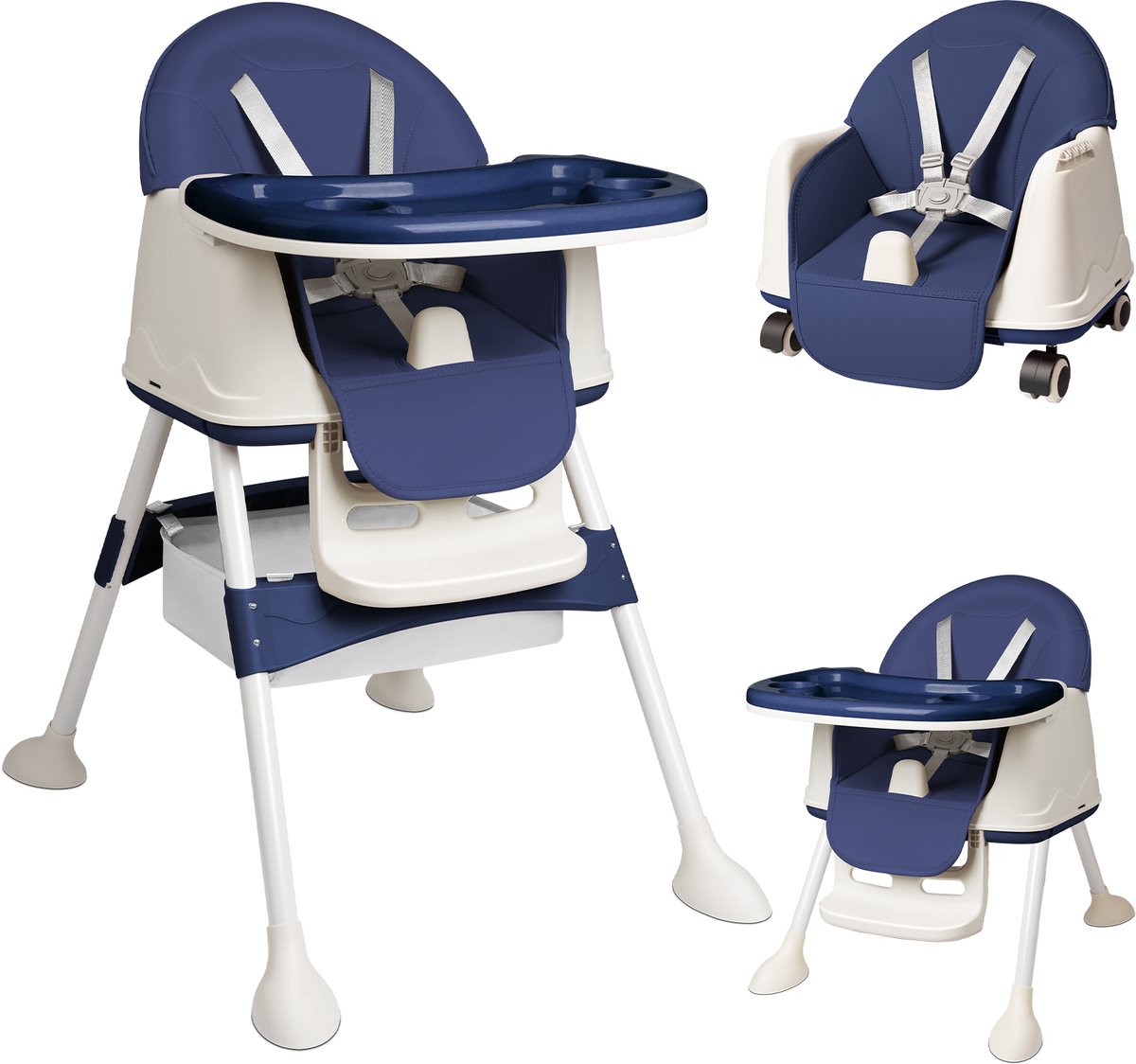 Arvioo - kinderstoel - 2-in-1 hoogstoel - 3 standen dienblad - afneembaar kussen blauw