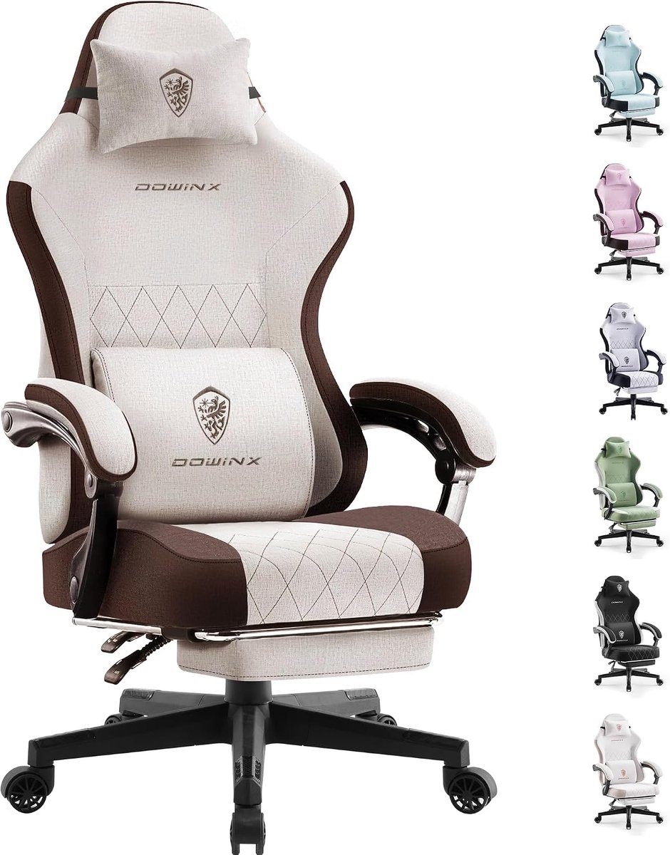 Dowinx Gamestoel - Bureaustoel - Voetsteun - Taschenfederkern – Verstelbare rugleuning – Adapteerbare armleuningen – Ademend stof – Voor gaming en kantoor – 51,00 cm zitbreedte – 1 stuks – Meerdere kleuren