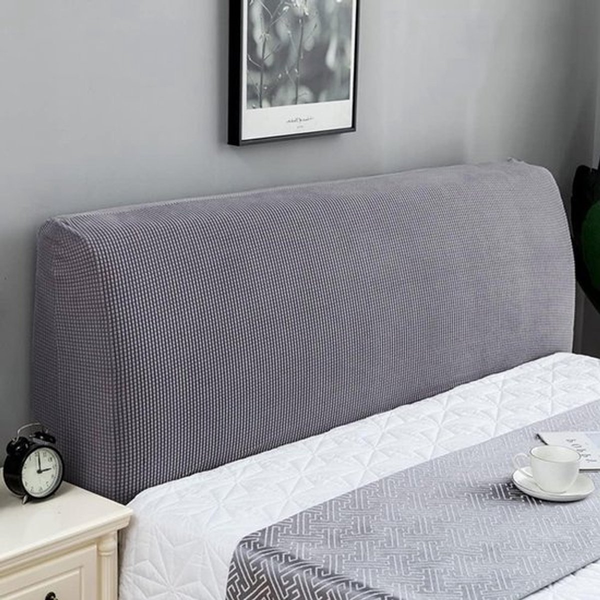 Verstelbare Hoofdeindehoes voor Bed, Geschikt voor Hoofdeinden van 120-140cm, Donkergrijs, Ademend en Rekbaar Textiel