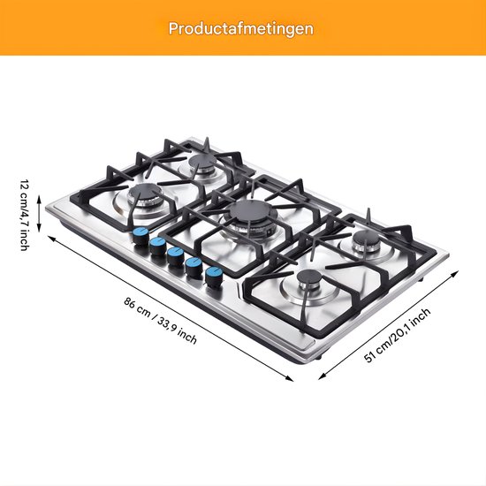 Camping kooktoestel - 5 pitjes - Gasfornuis - Propaan - Voor binnen en keuken - Met ingebouwde branders en thermokoppelbescherming — afbeelding 3