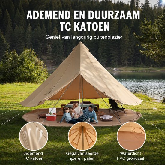 Sello! Canvas tipi tent – tent – bell tent – yurt tent – 4-seizoenen – TC-katoen – grondzeil – kachelopening – 4 personen – Ø 3 m — afbeelding 2