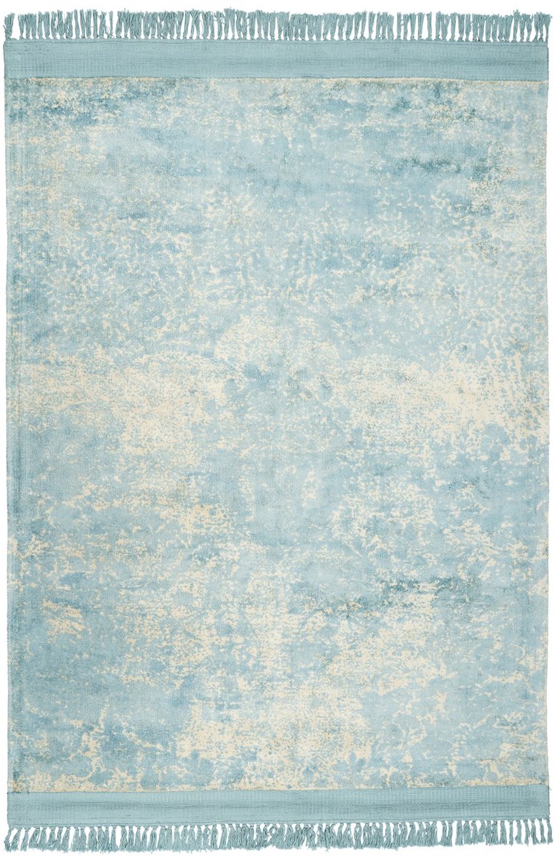 Padiro laagpolig vloerkleed 160 x 230 cm - petrol - oosters vintage patroon - met franjes - geschikt voor vloerverwarming - van viscose