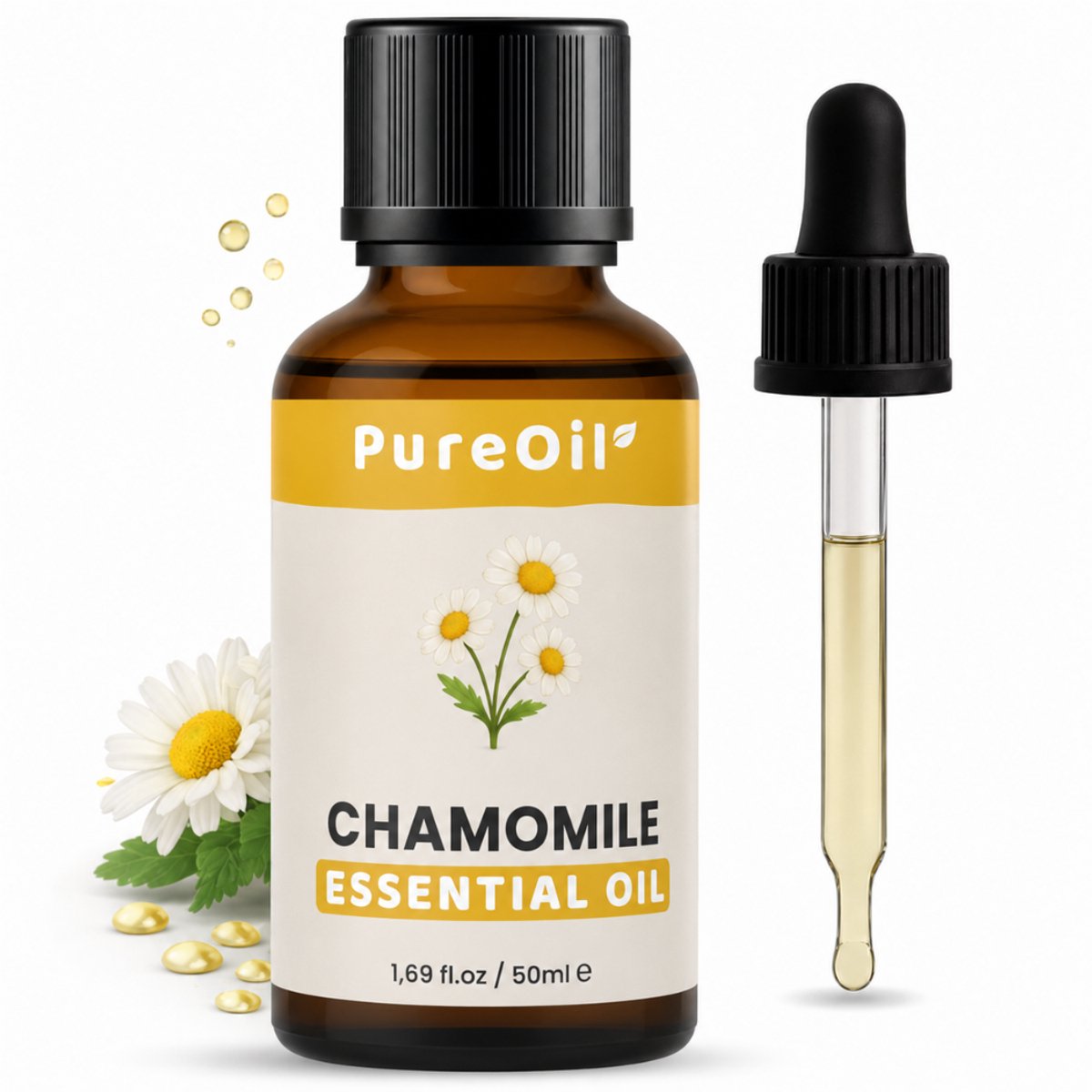 PureOil - Kamille Olie - 50ml - Etherische Olie - Voor Haar | Huid | Gezicht | Scalp | Nagels | Diffuser - 100% Puur, Natuurlijk & Vegan