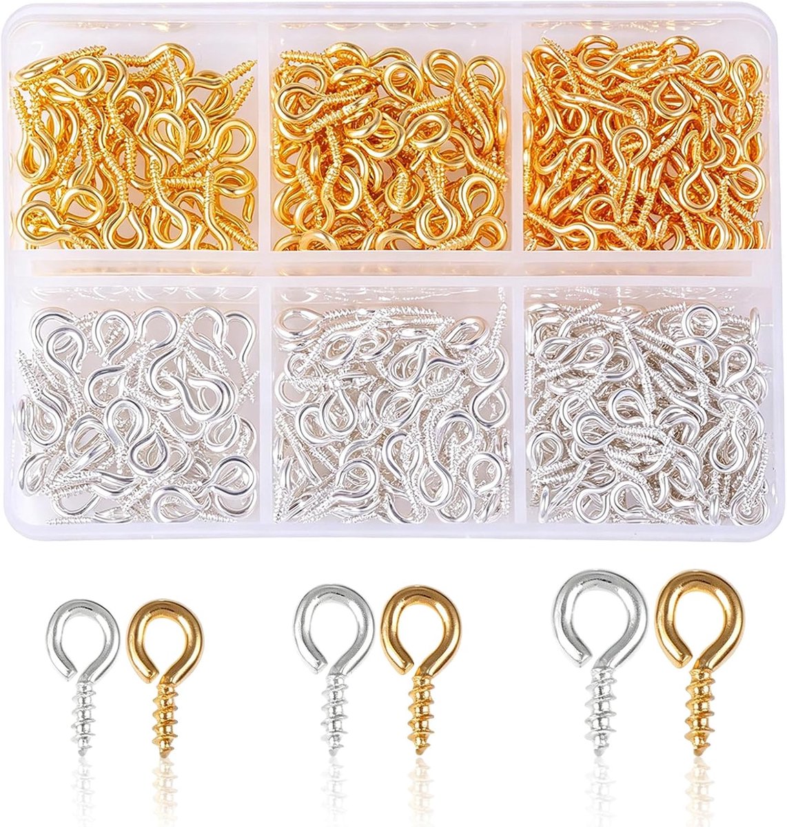 800 stuks-Oogbouten - Mini-schroeven - Doe-het-zelf accessoires - Zelfborende oogbouten - Geschikt voor het maken van sieraden - Knutselen - Goud - Zilver - 4*8MM - 4,5*10MM - 5*10MM