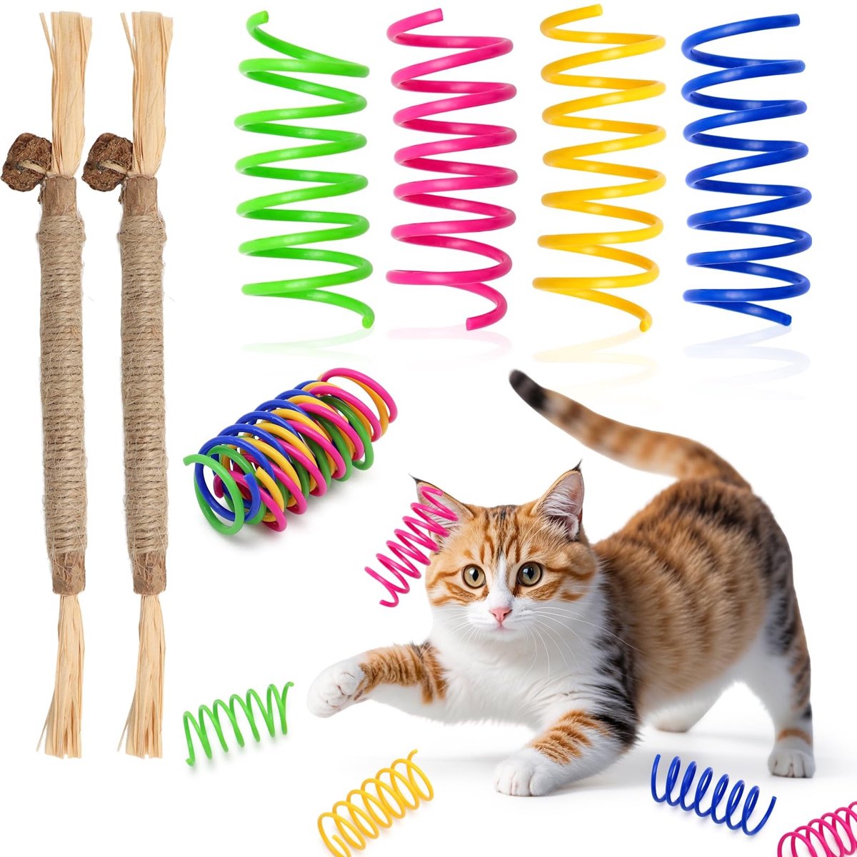 Solidchoice - 40 Stuks Kleurige Kat Speelgoed met Catnip Sticks