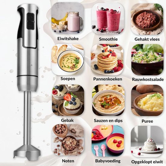 NIVA® Staafmixer Set - Inclusief 6-delige Accessoireset - Elektrische Multifunctionele Staafmixer - Zilver - 24cm x 18cm x 19cm van Niva — afbeelding 4
