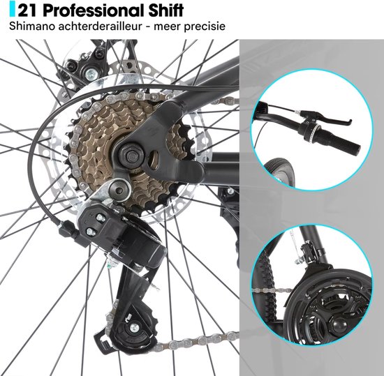 Mountainbike - Voor heren en dames / volwassenen - 21 versnellingen, volledige vering, dubbele schijfrem - 66 cm, blauw — afbeelding 3
