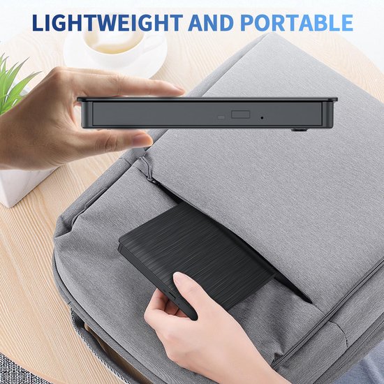 1 stuk - externe dvd brander - usb 3.0 draagbare cd/dvd rw drive - optische schijflezer - geborsteld oppervlak - dubbele kabel - laptops, desktop computers, windows & mac systemen - zwart — afbeelding 3