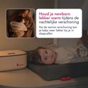 Moeder houdt pasgeboren baby warm gewikkeld in een deken.