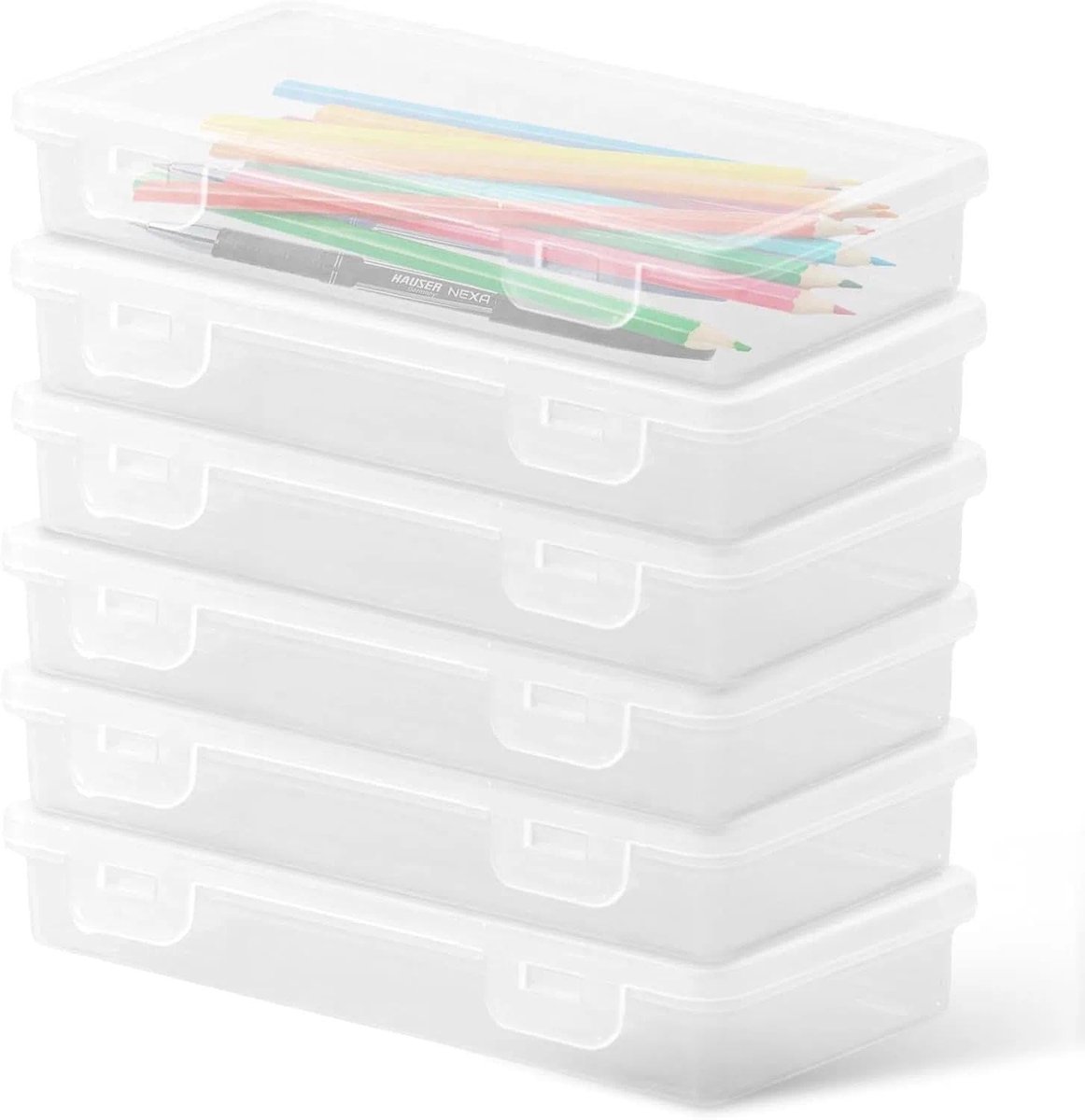 Solidchoice - Set van 6 Stapelbare Transparante Pennendozen