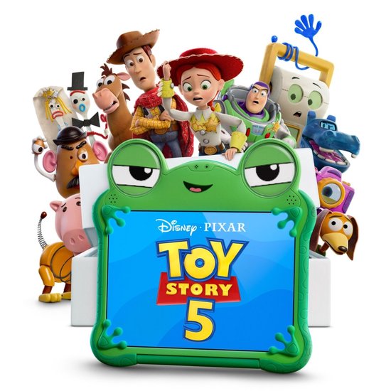 Jouets avec logo Toy Story 5, Woody, Buzz, Jessie, Mr. Potato Head, Slinky Dog, Rex, et plus encore.