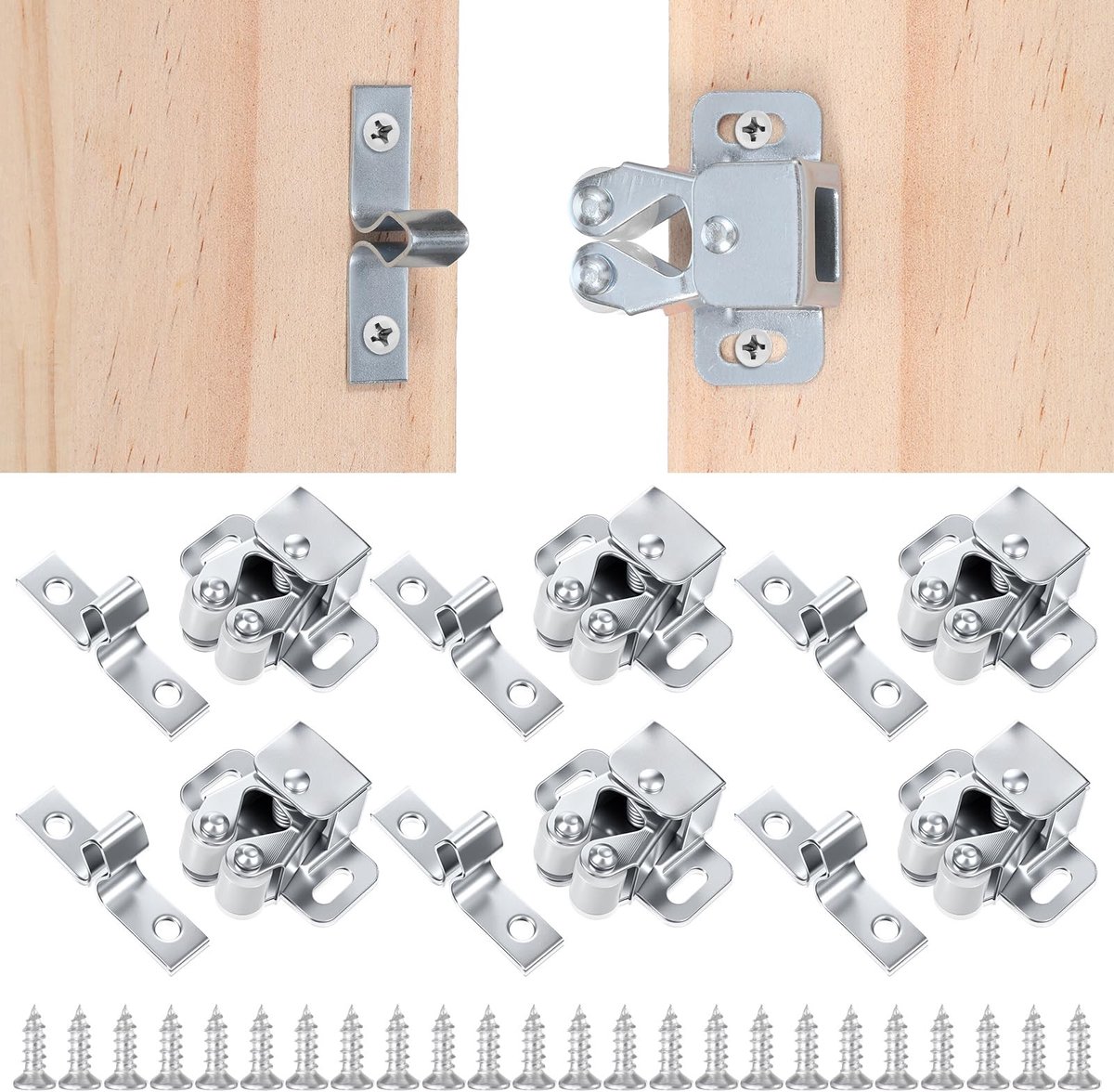 Solidchoice - 6 Stuks Meubelklikkers voor Kastdeuren - Roestvrijstalen Dubbele Rolsnapper met Schroeven