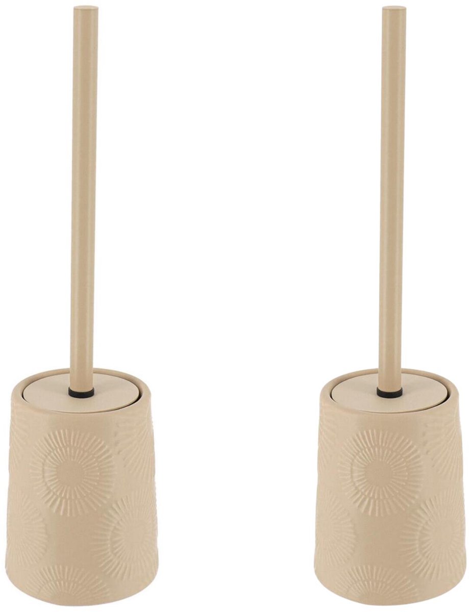 Tendance toiletborstel ethnic vibes - 2x - aardewerk - beige - D12 x H39 cm - wc borstel