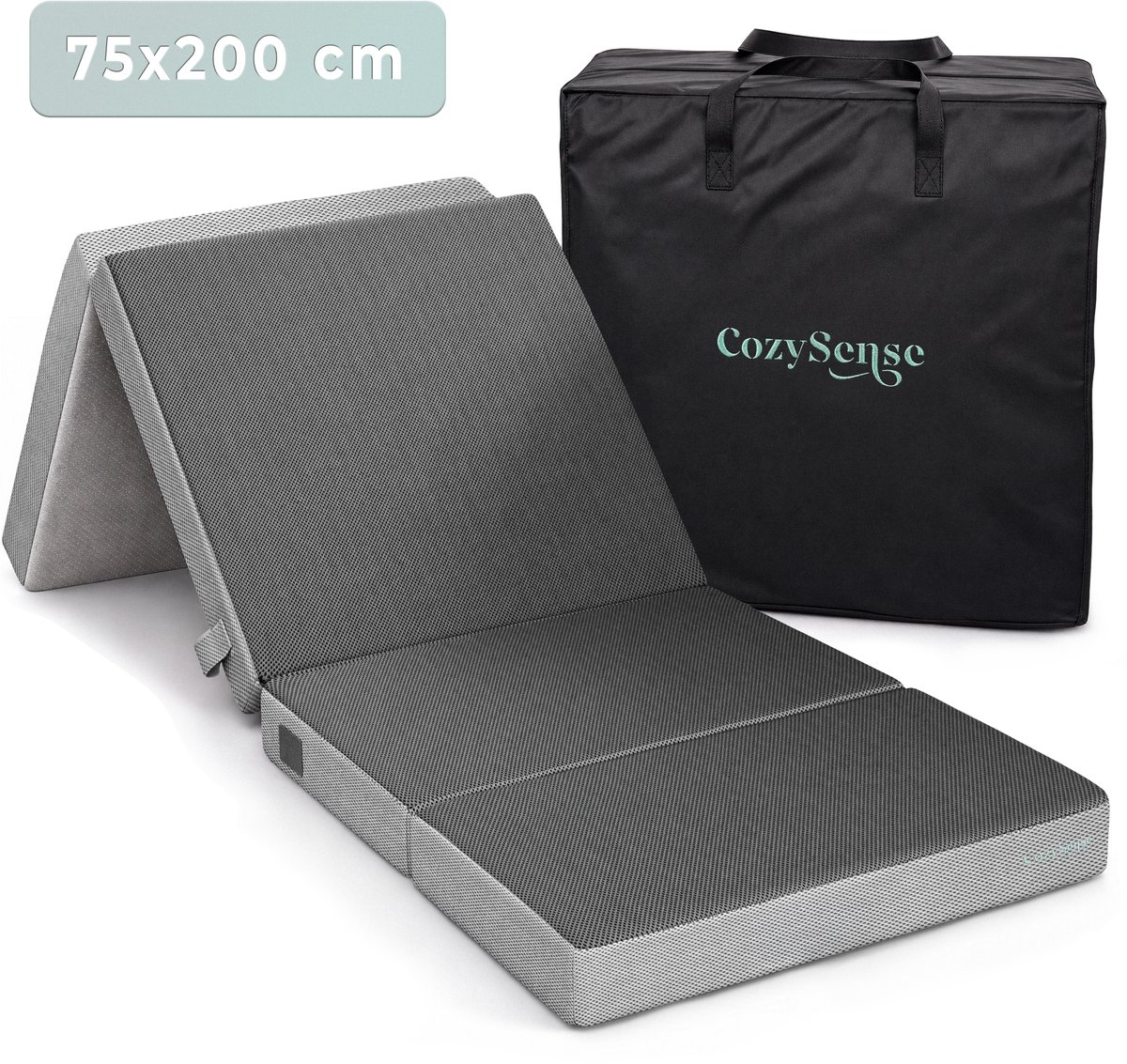 CozySense® Opvouwbare Matras 75x200 cm – Logeermatras – Vouwmatras – Ademend – Afneembare Hoes & Draagtas – 10 cm Dik – Medium