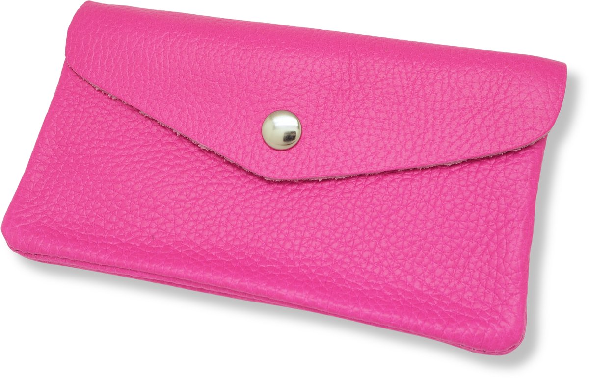 Bijoutheek Portemonnee Leer Italiaans Groot Fluor Fuchsia