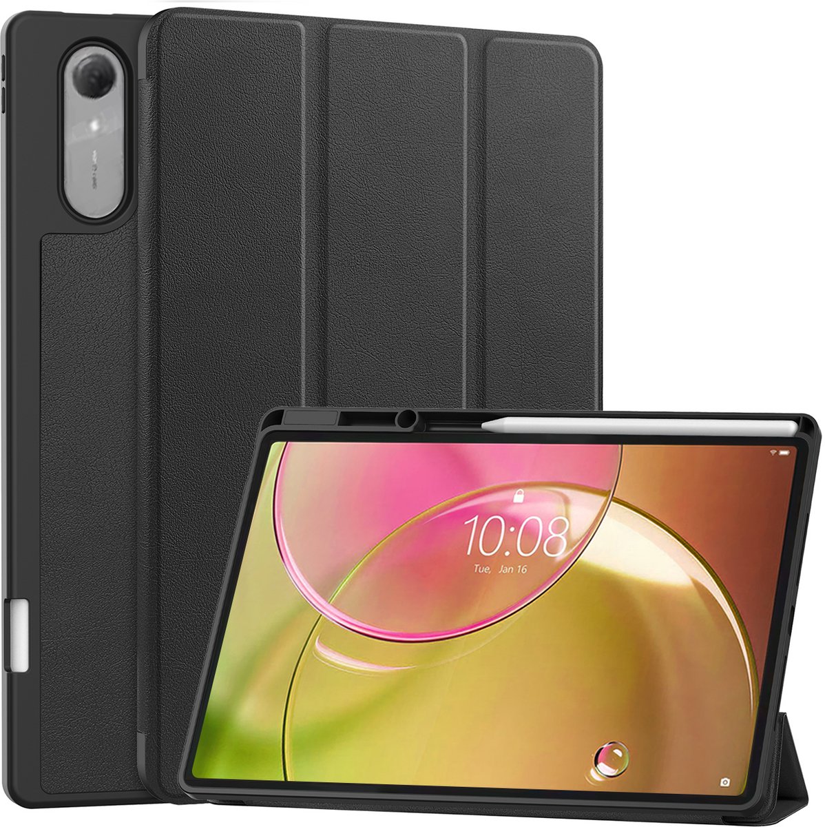 Hoes - Geschikt voor Lenovo Idea Tab Pro Gen 2 - Dun & Stevig - Trifold Bookcase - Hard Cover Case - Met Uitsparing Geschikt voor Lenovo Pen - Hardcover Book - Tablet Hoesje - Zwart