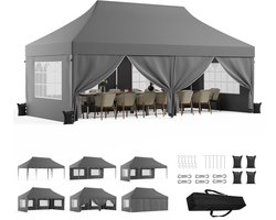 Devoko Luxe Partytent 3x6 m – opvouwbaar snelopzetbaar tuinpaviljoen met zijwanden – Waterdicht en UV-bestendig – Inclusief opbergtas – 3 Hoogteverstelbaar – Grijs