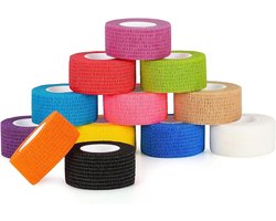 Set van 12 rollen zelfklevend elastisch verband – Sporttape – Ademend – Geschikt voor polsen en andere lichaamsdelen – 5 x 450 cm (4,5 m uitgerekt)