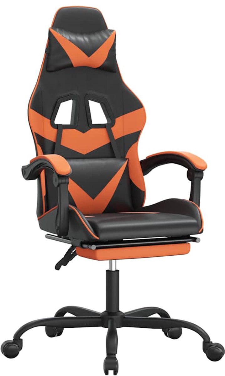 vidaXL Gamestoel - draaibaar - met - voetensteun - kunstleer - zwart - en - oranje zwart en oranje