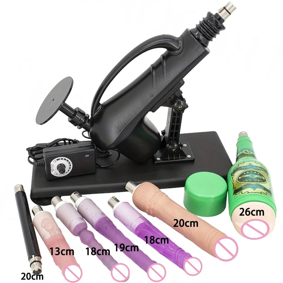 AALVERO - Sex machine - Intiem machine - Stoot machine - 7 opzetsukken - Voor hem en haar - Plastic zonder chemicaliën - Zwart