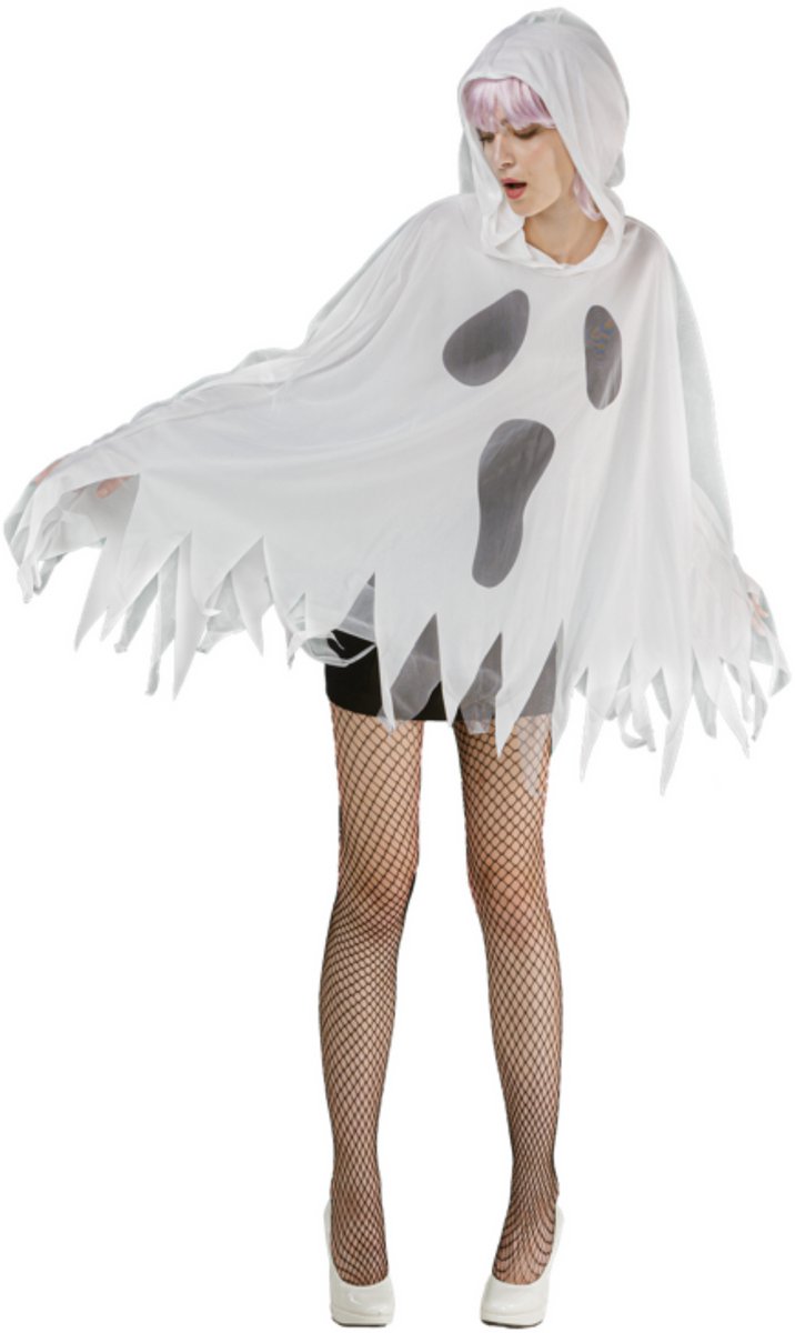 Joya Party® Spook Cape Volwassenen | Spook Kostuum met Capuchon Vrouw | Halloween Verkleedcape Dames | Geest Verkleedpak | Horror Cape | Bijpassend kostuum moeder kind | One Size