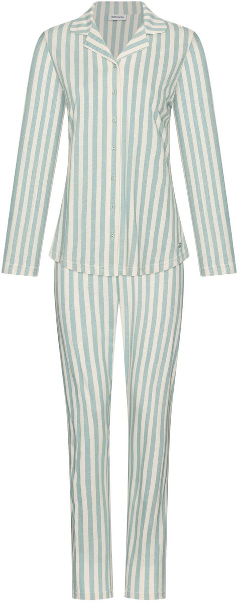 Pastunette - Nordic Leaf - Pyjama - Doorknoop - Katoen - Wit/Groen - Gestreept - Maat 50