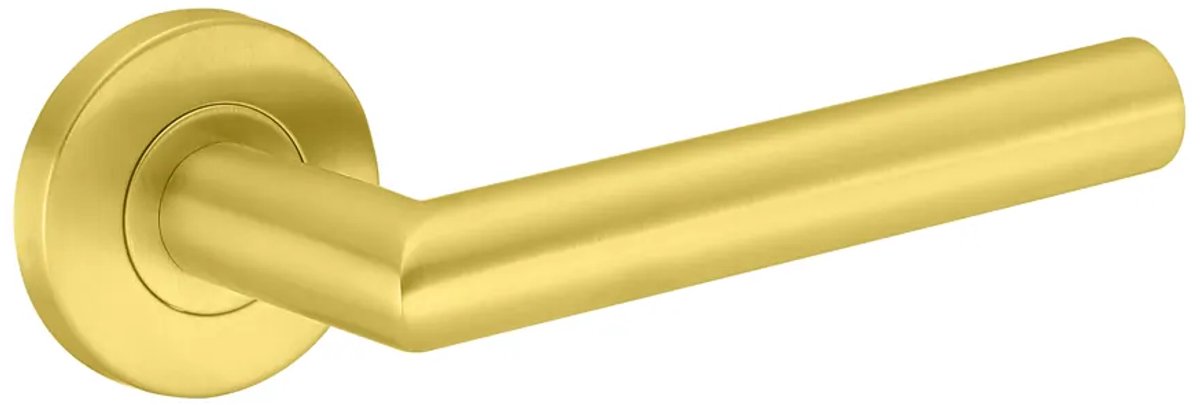Deurkruk (2x) Amari rond 20mm haaks op rozet geborsteld messing PVD gecoat | Ronde deurklinken