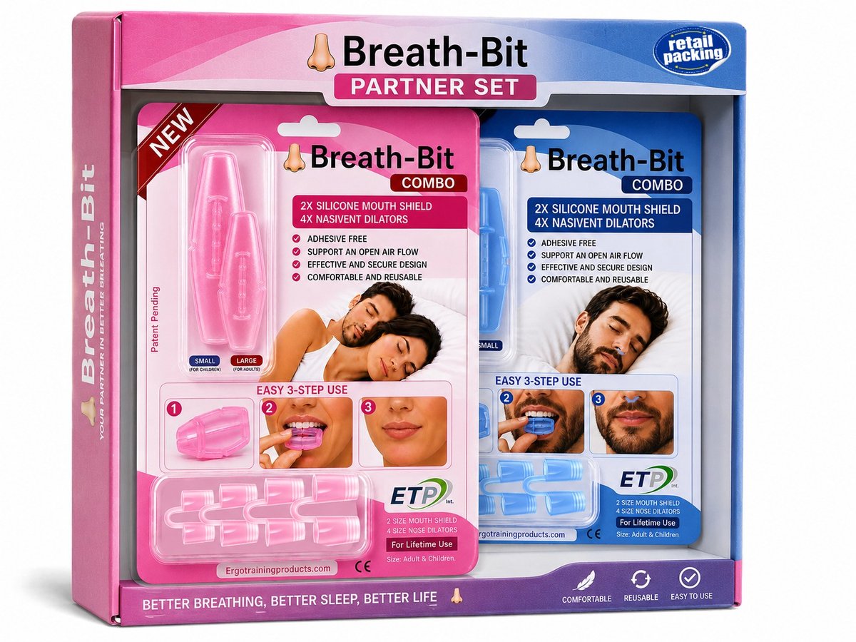 BREATH-BIT Combo. PARTNER SET Stop het snurken uiterst comfortabel, voorkomt mond ademen, promoot Neus-ademen, en helpt bij tanden knarsen of Bruxism. De oplossing dat werkt. Partner set.