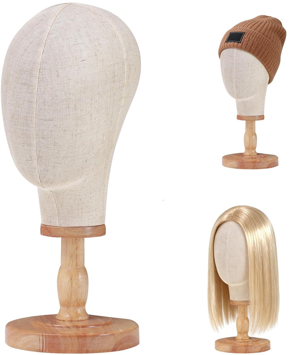 Solidchoice - Stabiele Pruikenkop 54 cm met Houten Sokkel