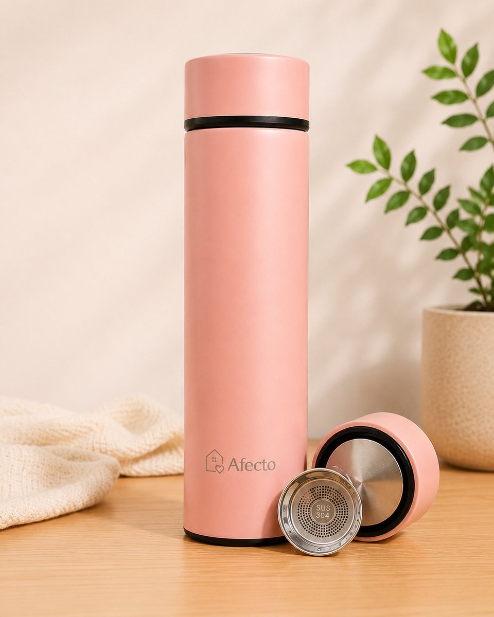 Afecto Dubbelwandige geïsoleerde drinkfles | inhoud 500 ml | Dubbelwandige Thermosfles - Thermosbeker - Isoleerfles - Thermoskan - Travel Mug - bidon drinkfles - Koffiebeker - Drinkflessen - RVS - Metaal