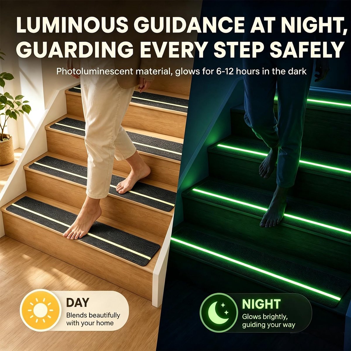 Solidchoice - Set van 15 Antislip Trapmatten met Glow-in-the-Dark