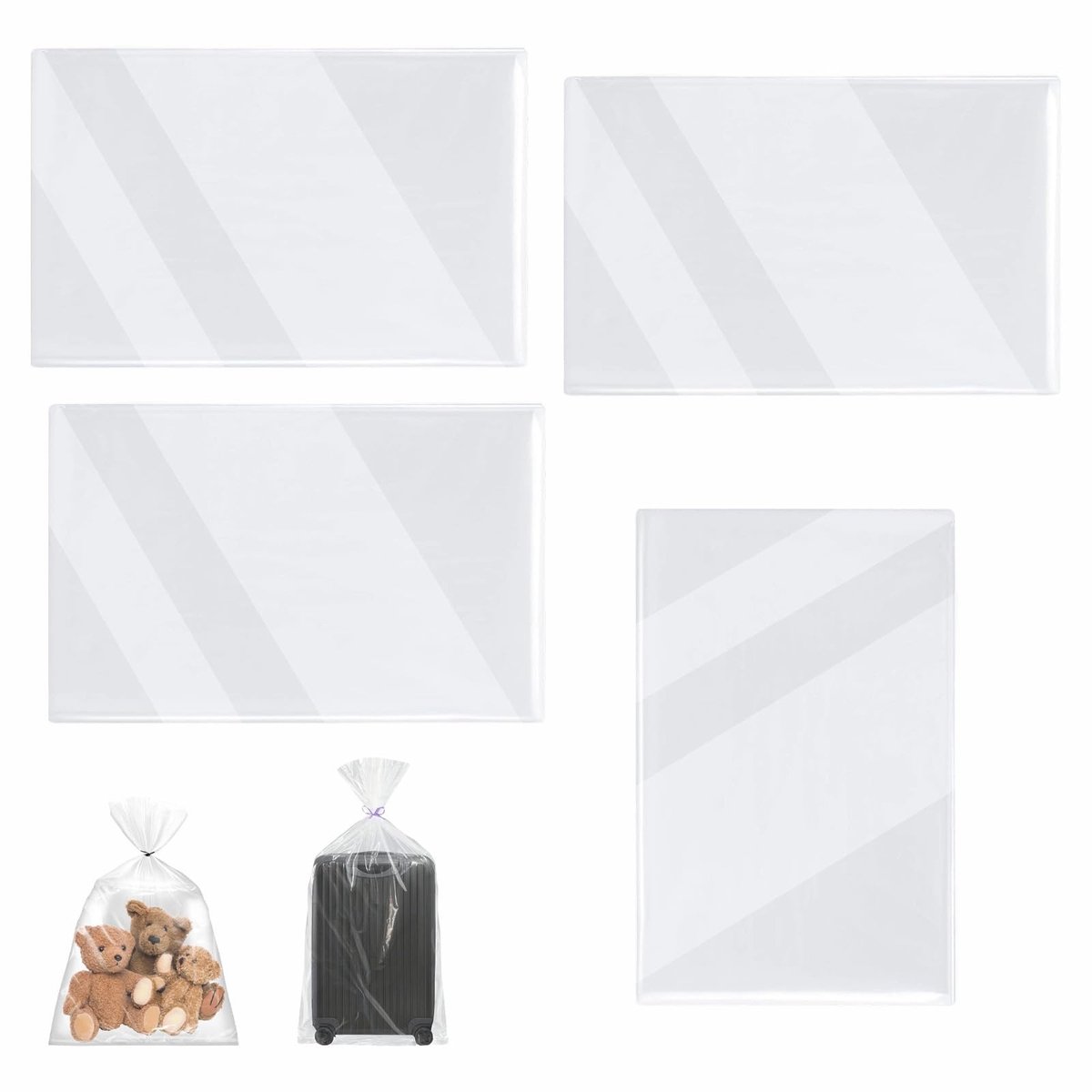 Solidchoice - 4 Stuks Extra Grote Transparante Opbergzakken - Herbruikbaar, 100 x 152 cm