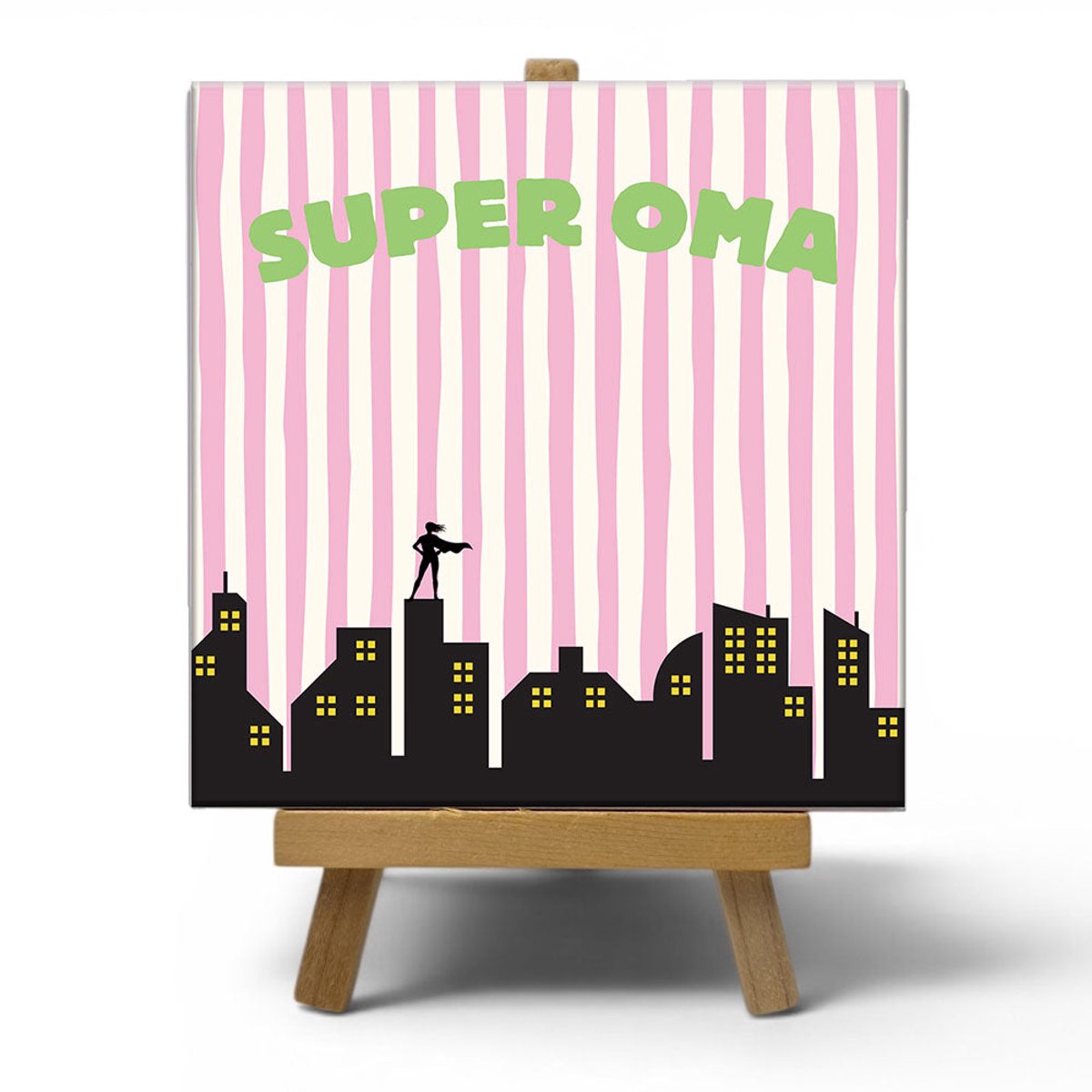 NewCity Geschikt voor Keramisch cadeau tegel Super oma - Grappige spreuktegel - Cadeau idee voor oma - 11 x 11 cm - Inclusief standaard