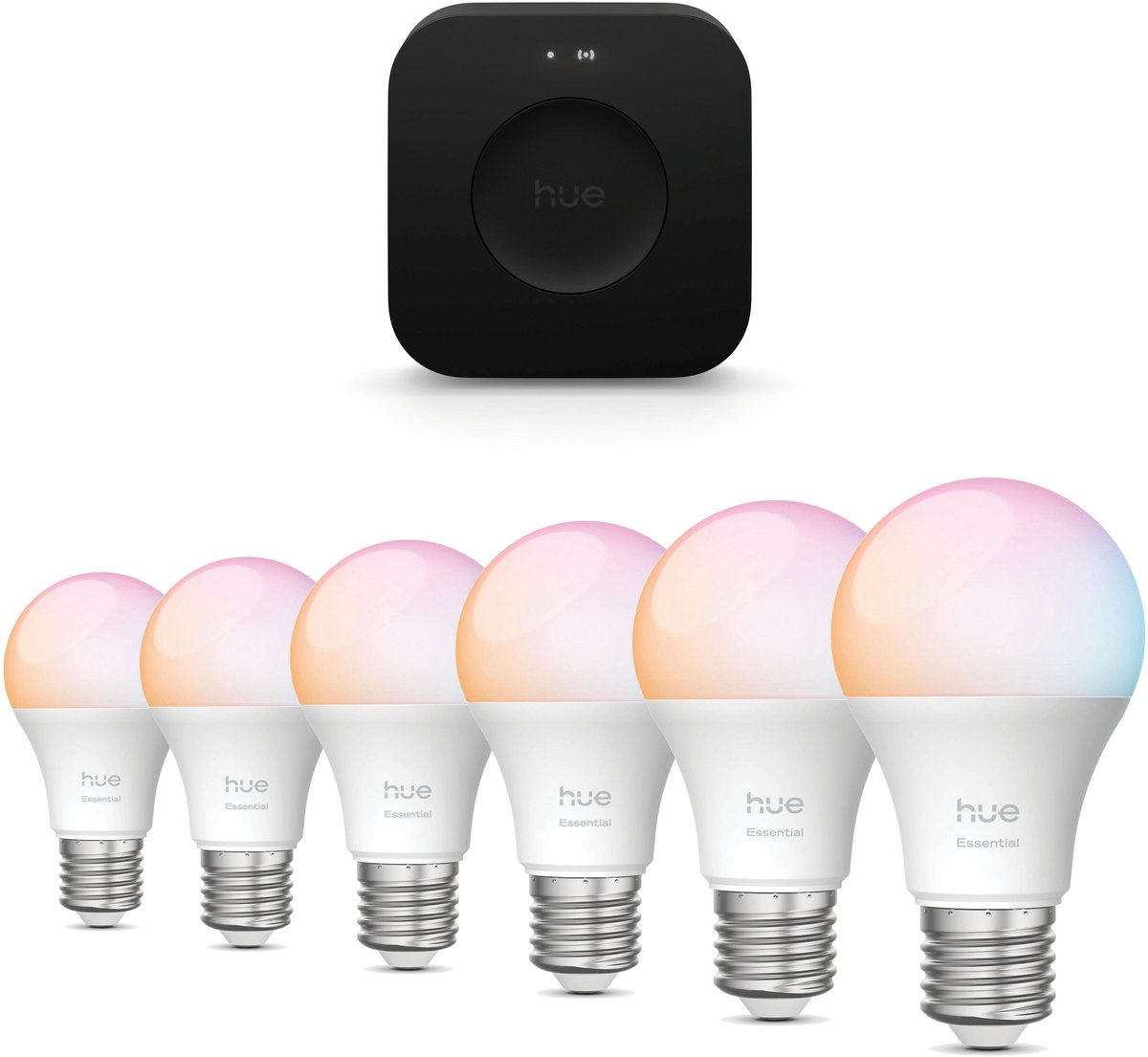 Philips Hue Starterspakket - E27 - met 6 Standaard lampen - Wit en Gekleurd Licht - Incl. Hue Bridge Pro- Hue White an Color Ambiance Essentials