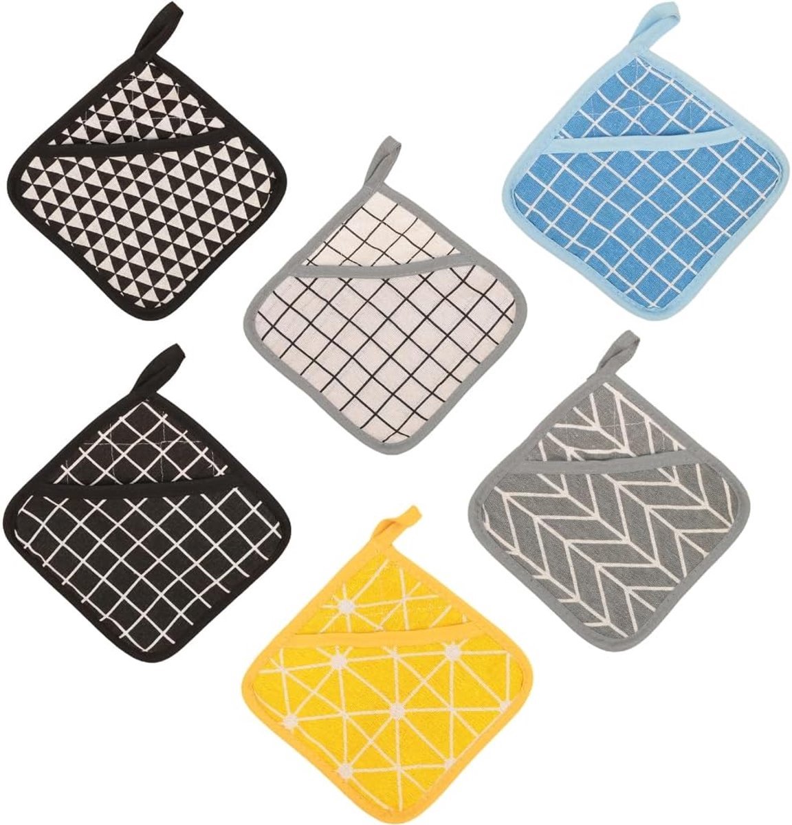 6-delige set - Isolatiemat - Badstof isolatiemat - Isolatiehandschoenen - Wasbaar - 16x16 cm