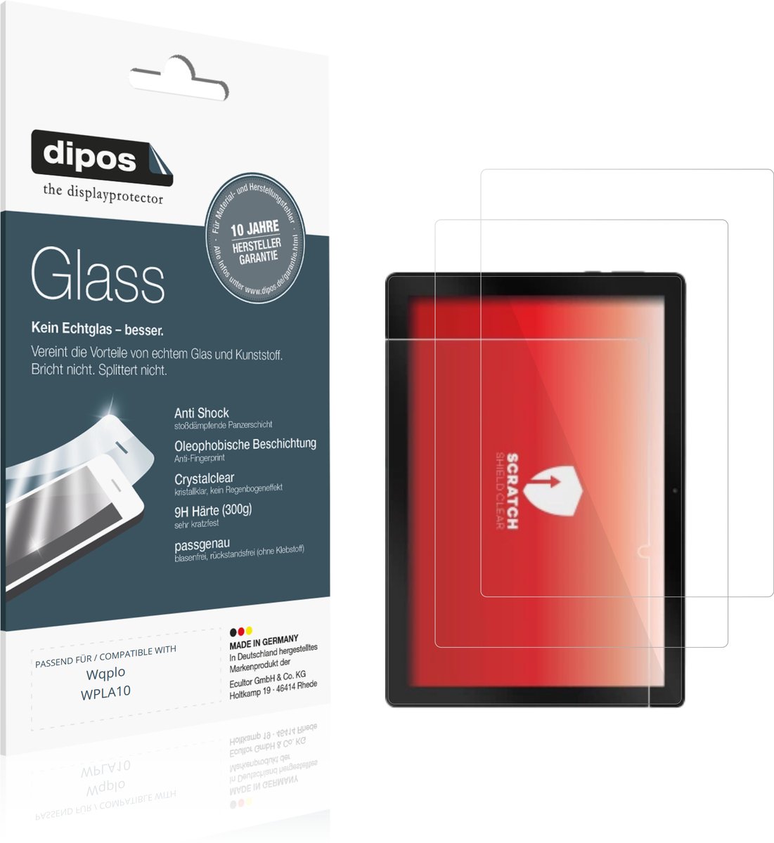 dipos – 2x Pantserfolie geschikt voor Wqplo WPLA10 | 9H Screenprotector