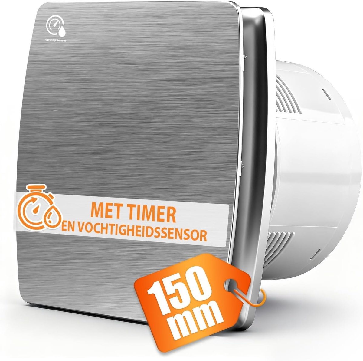 Afzuigventilator - Zilver - 150 mm - Met Vochtsensor en Timer - Voor Badkamer, Toilet en Keuken
