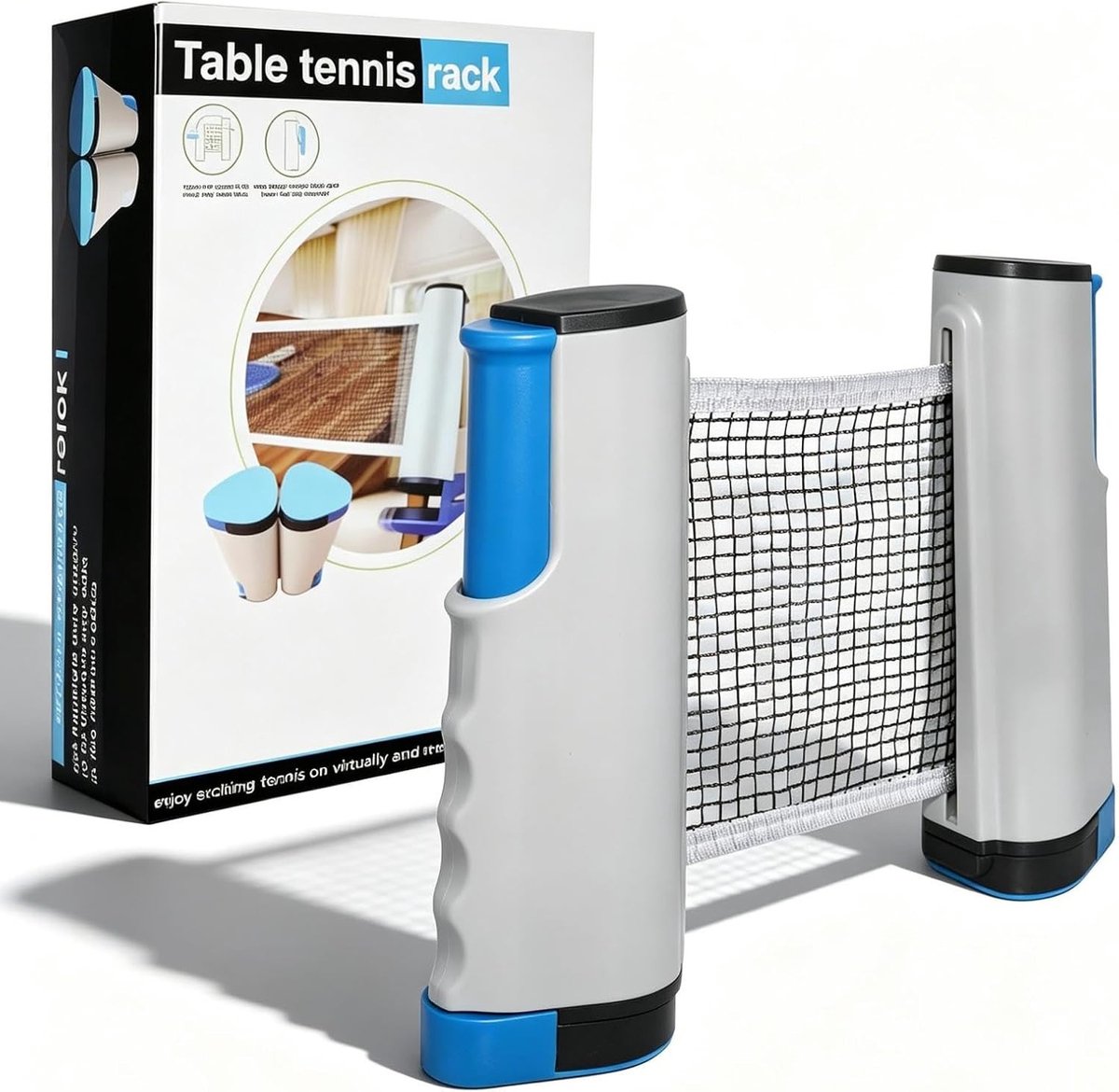Intrekbaar Tafeltennisnet - Blauwgrijs - Uittrekbaar tot 170 cm - Draagbaar en Geschikt voor Binnen en Buiten