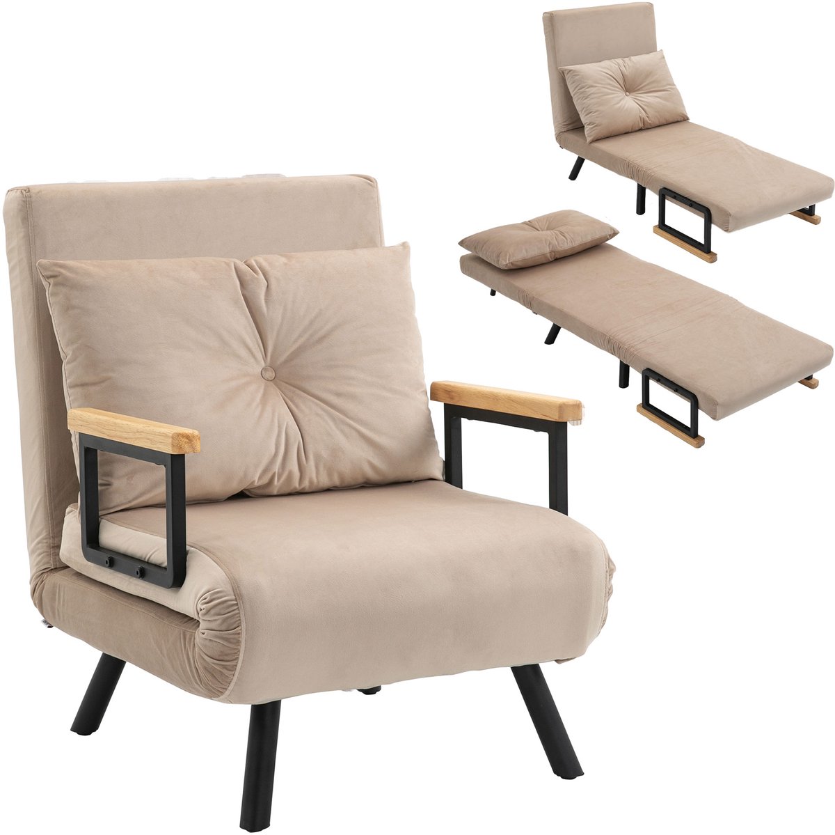 HOMCOM-Stoelbed - Fluweel (100% polyester) - 63x73x81cm - Beige